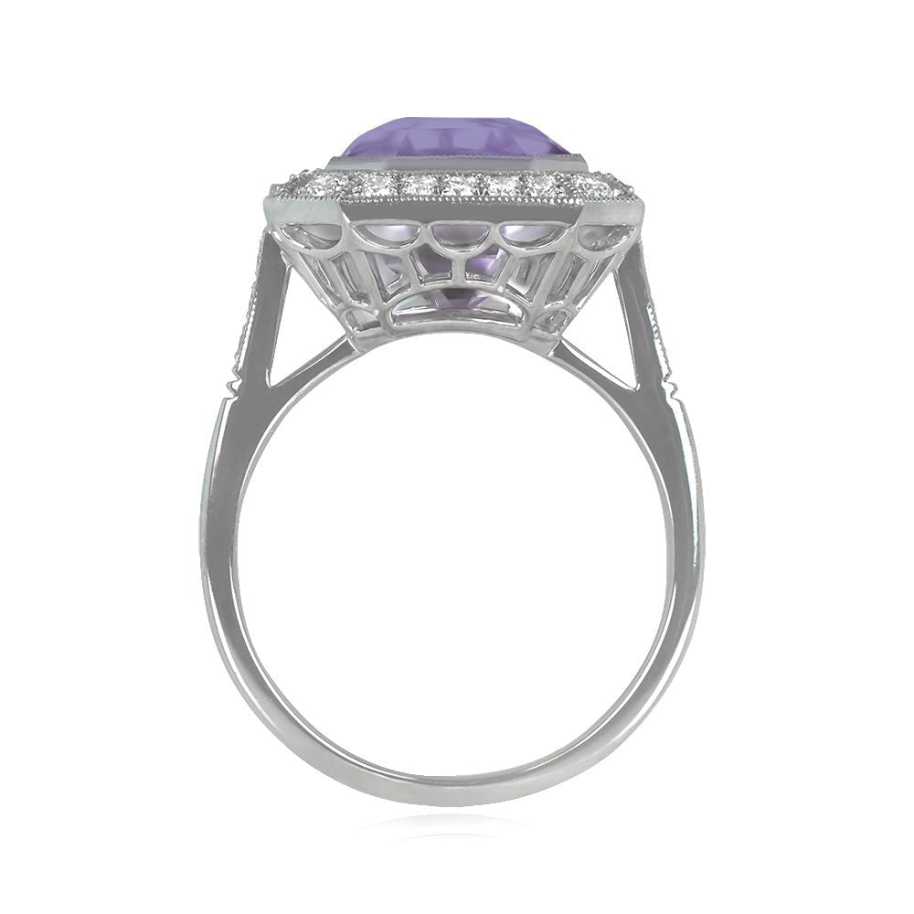 Platinum Cushion Cut Diamond and Sapphire Halo set Ring