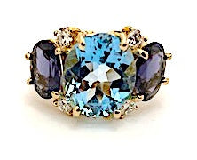 Large GUM DROP™ Ring with Blue Topaz and iolite and Diamonds