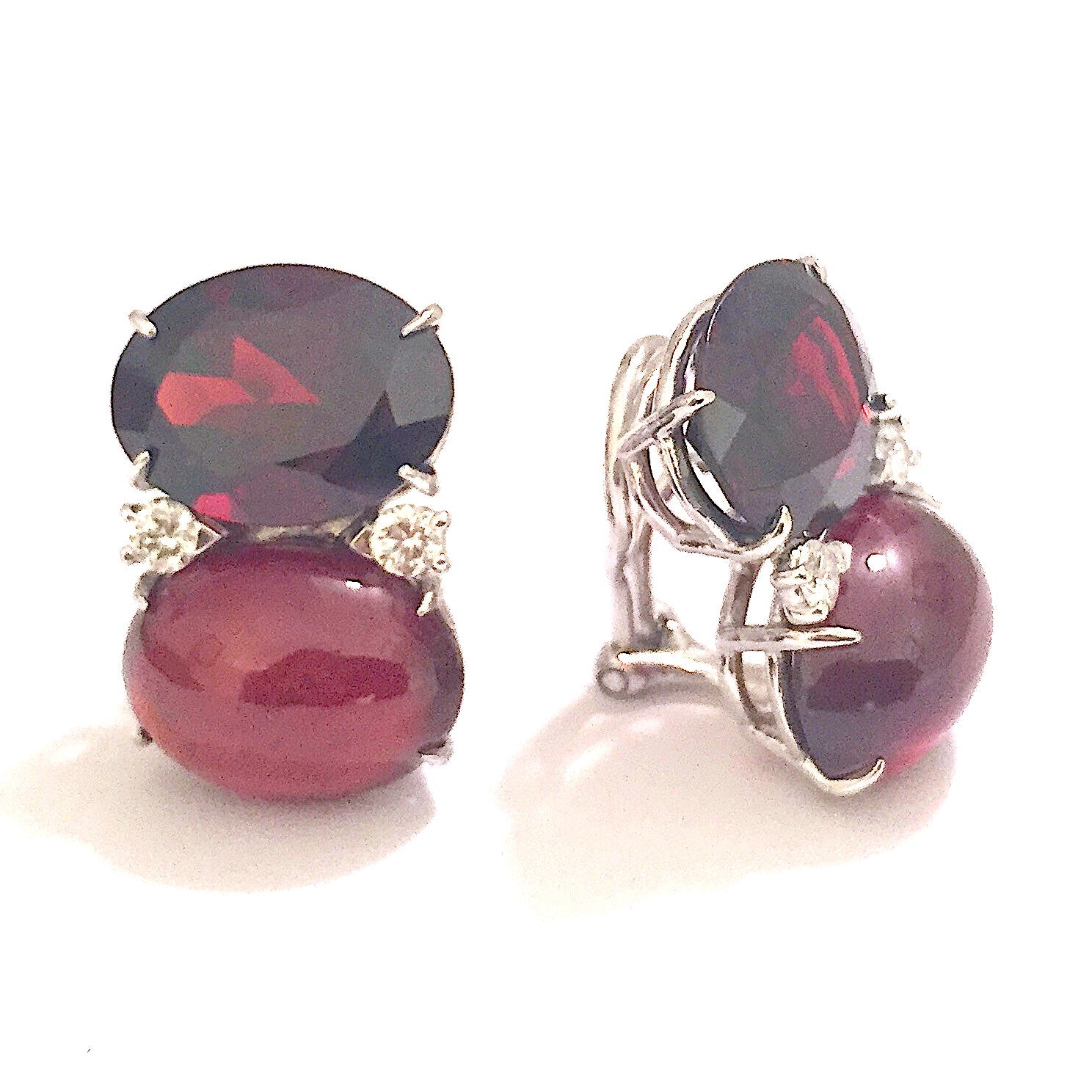 Grande GUM DROP™ Earrings with Cabochon White Jade and Garnet and Diamonds