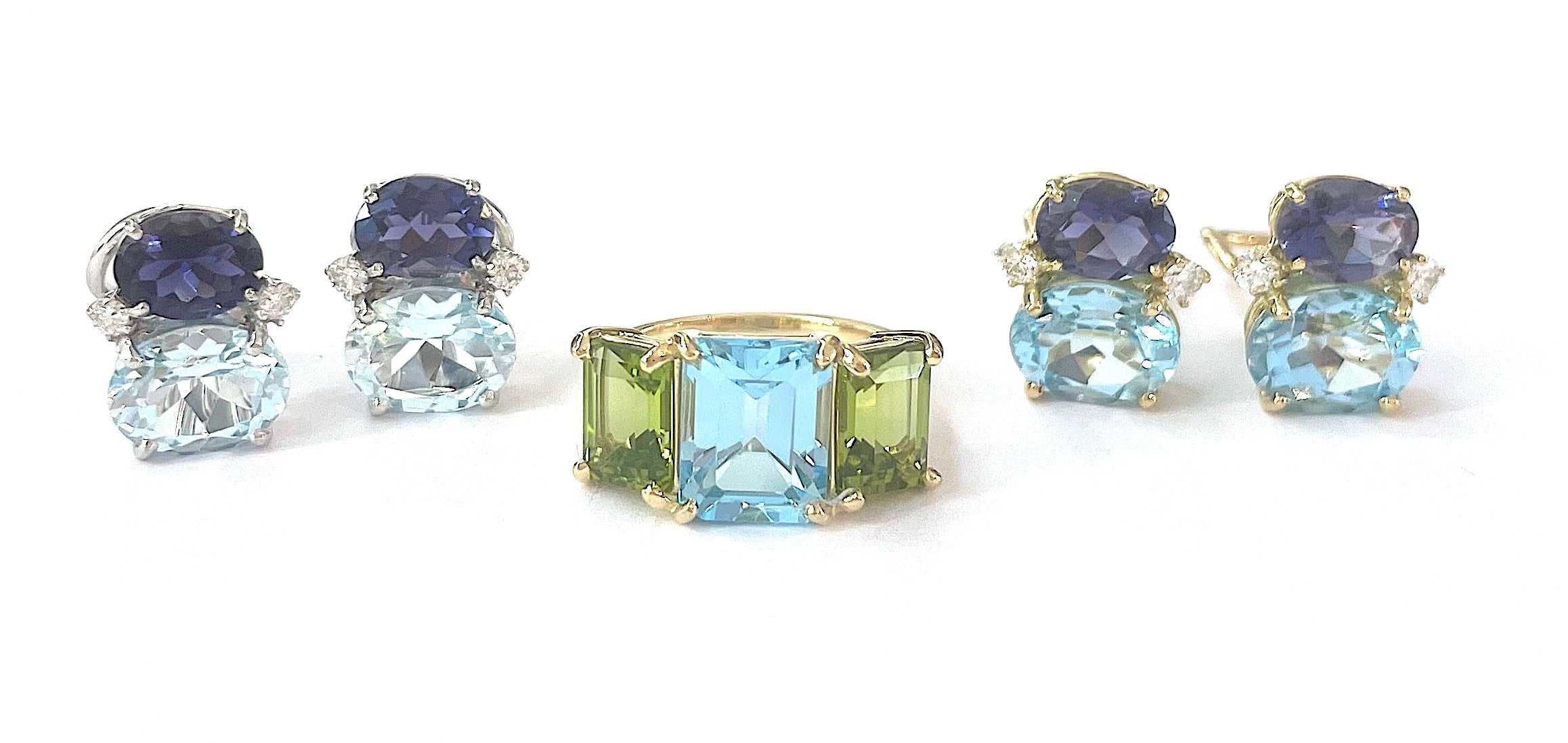 Small GUM DROP™ Ring with Pink Topaz and Blue Topaz and Diamonds