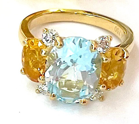 Small GUM DROP™ Ring with Pink Topaz and Blue Topaz and Diamonds
