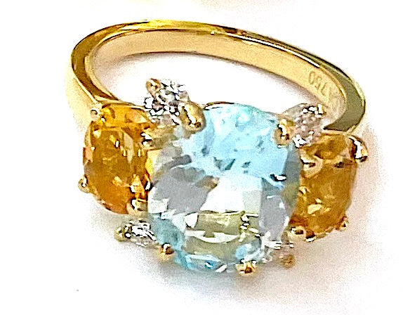 Small GUM DROP™ Ring with Pink Topaz and Blue Topaz and Diamonds