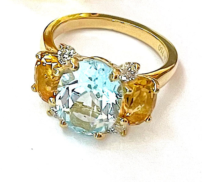 Small GUM DROP™ Ring with Pink Topaz and Blue Topaz and Diamonds