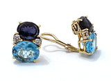 Large GUM DROP™ Earrings with Blue Topaz and Cabochon Smoky Topaz and Diamonds