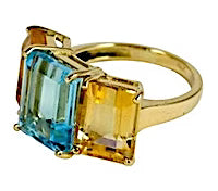 18kt Yellow Gold Emerald Cut Ring With Citrine and Peridot