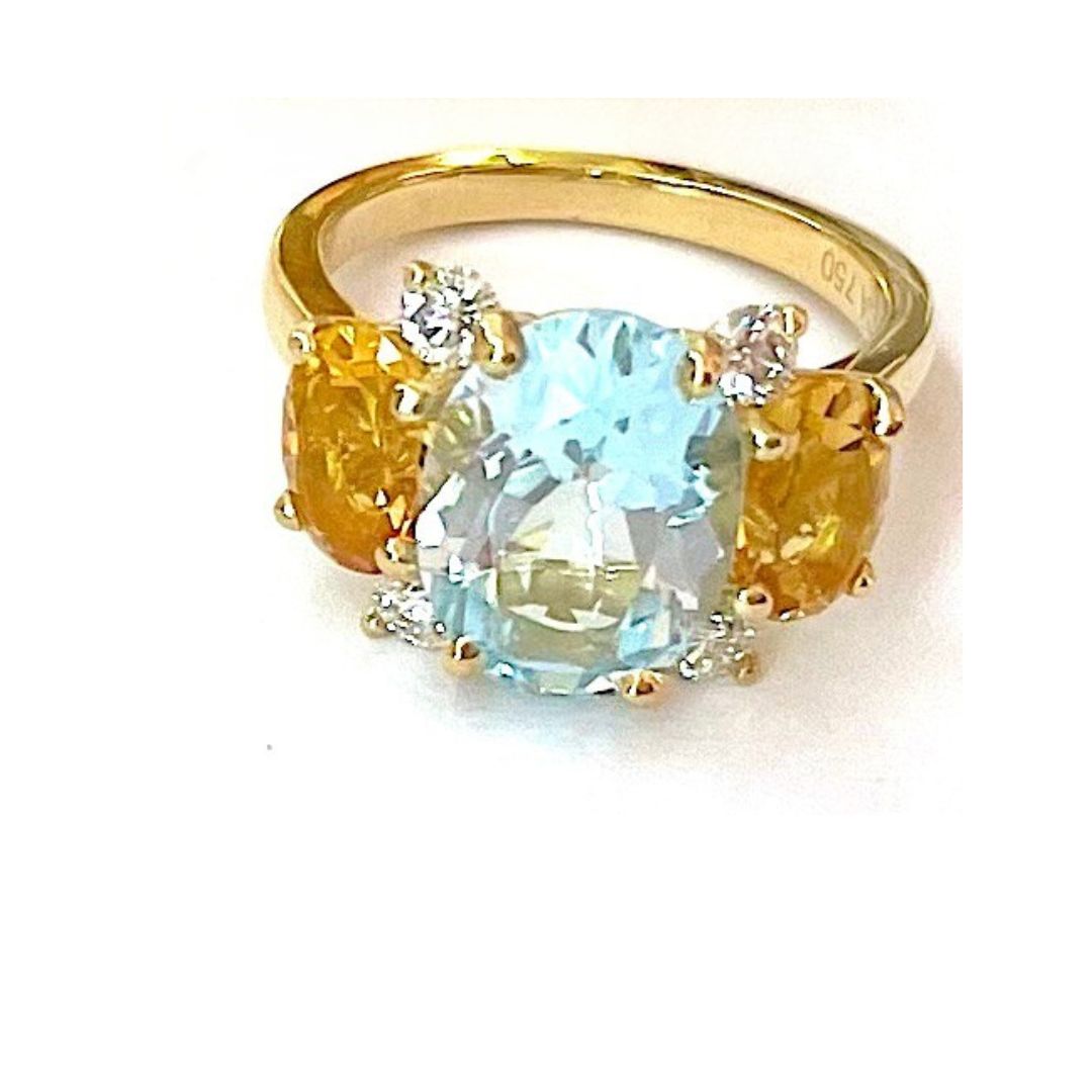 Small GUM DROP™ Ring with Pink Topaz and Blue Topaz and Diamonds