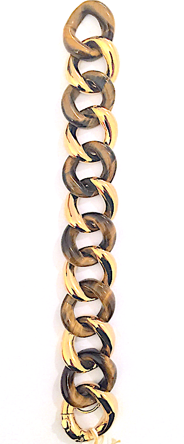 Elegant Alternating Yellow Gold Twist and White Jade Link Bracelet