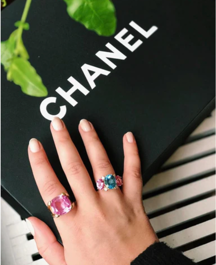 Small GUM DROP™ Ring with Pink Topaz and Blue Topaz and Diamonds