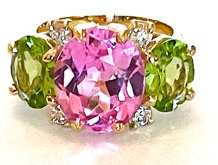 Medium GUM DROP™ Ring with Deep Pink Topaz and Orange Citrine and Diamonds