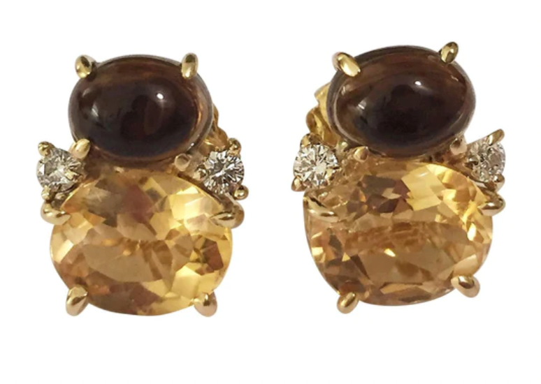 ADELE Large GUM DROP™ Earrings with Citrine and Smokey Topaz and Diamonds