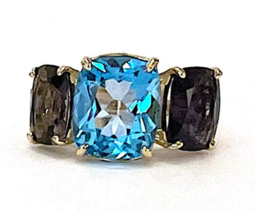 Medium 18 Karat Yellow Gold GUM DROP™ Ring with Peridot and Blue Topaz - Without Diamonds