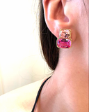 Large Two Stone Cushion Earring with Rock Crystal and Green Quartz