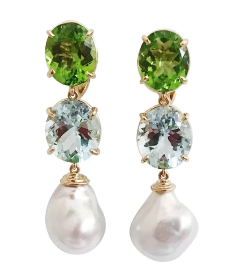 Large GUM DROP™ Earrings with Pearls and Pink Topaz and Diamonds
