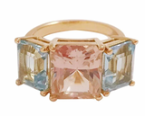 18kt Yellow Gold Mini Emerald Cut Ring with Blue Topaz and Peridot