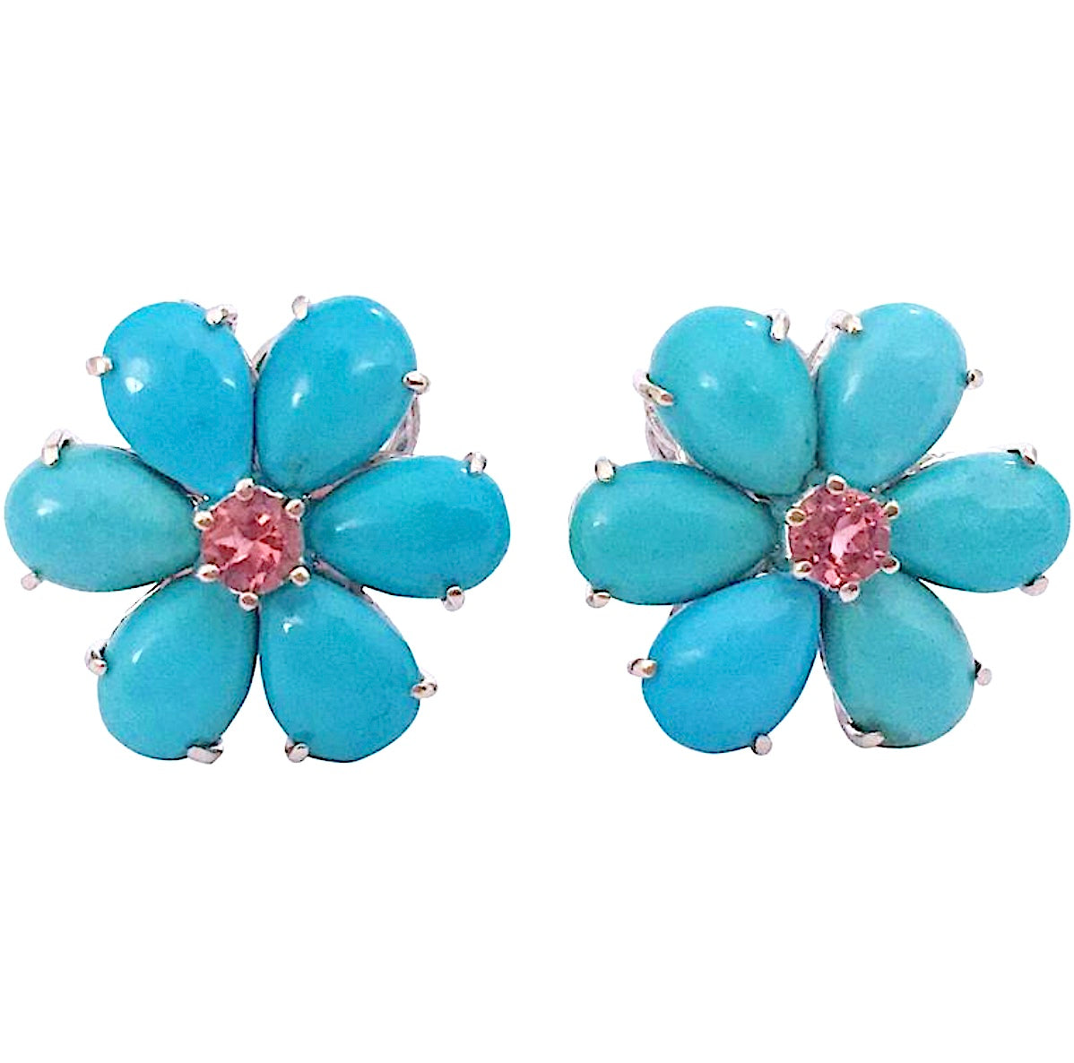 Turquoise Flower Diamonds Cluster Earrings
