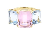 18kt Yellow Gold Mini Emerald Cut Ring with Blue Topaz and Peridot