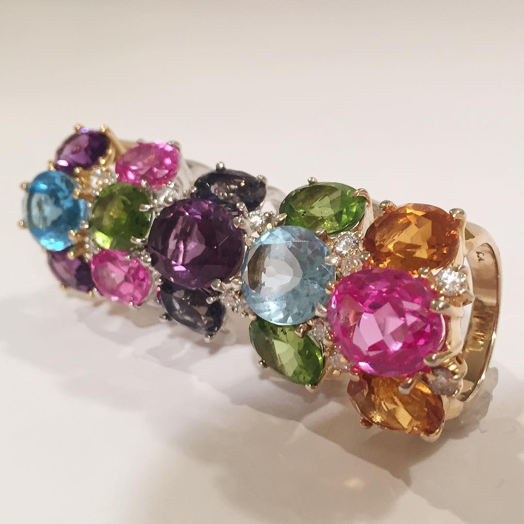 Small GUM DROP™ Ring with Pink Topaz and Citrine and Diamonds