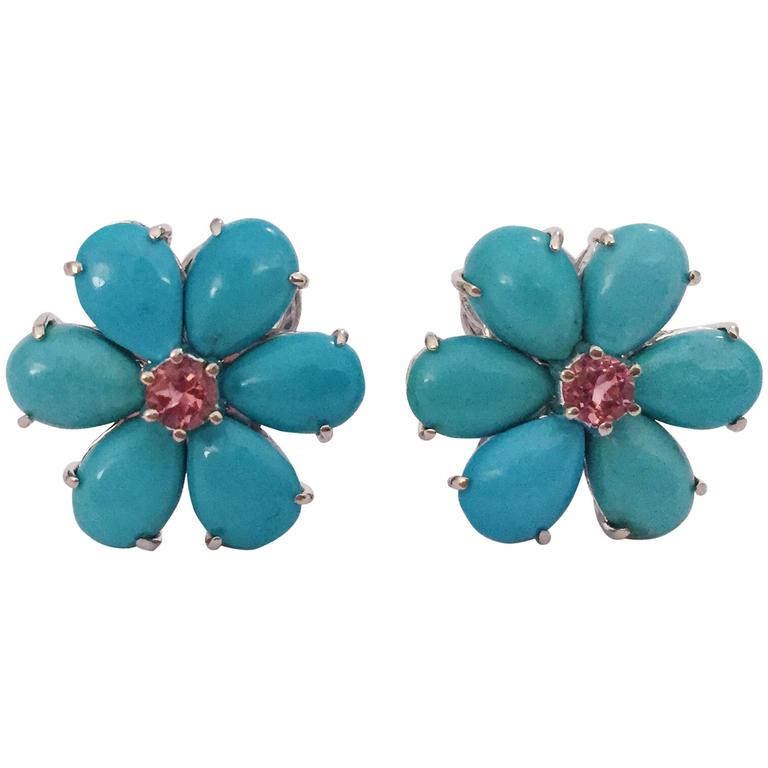 Grande GUM DROP™ Earrings with Cabochon Turquoise and Diamonds