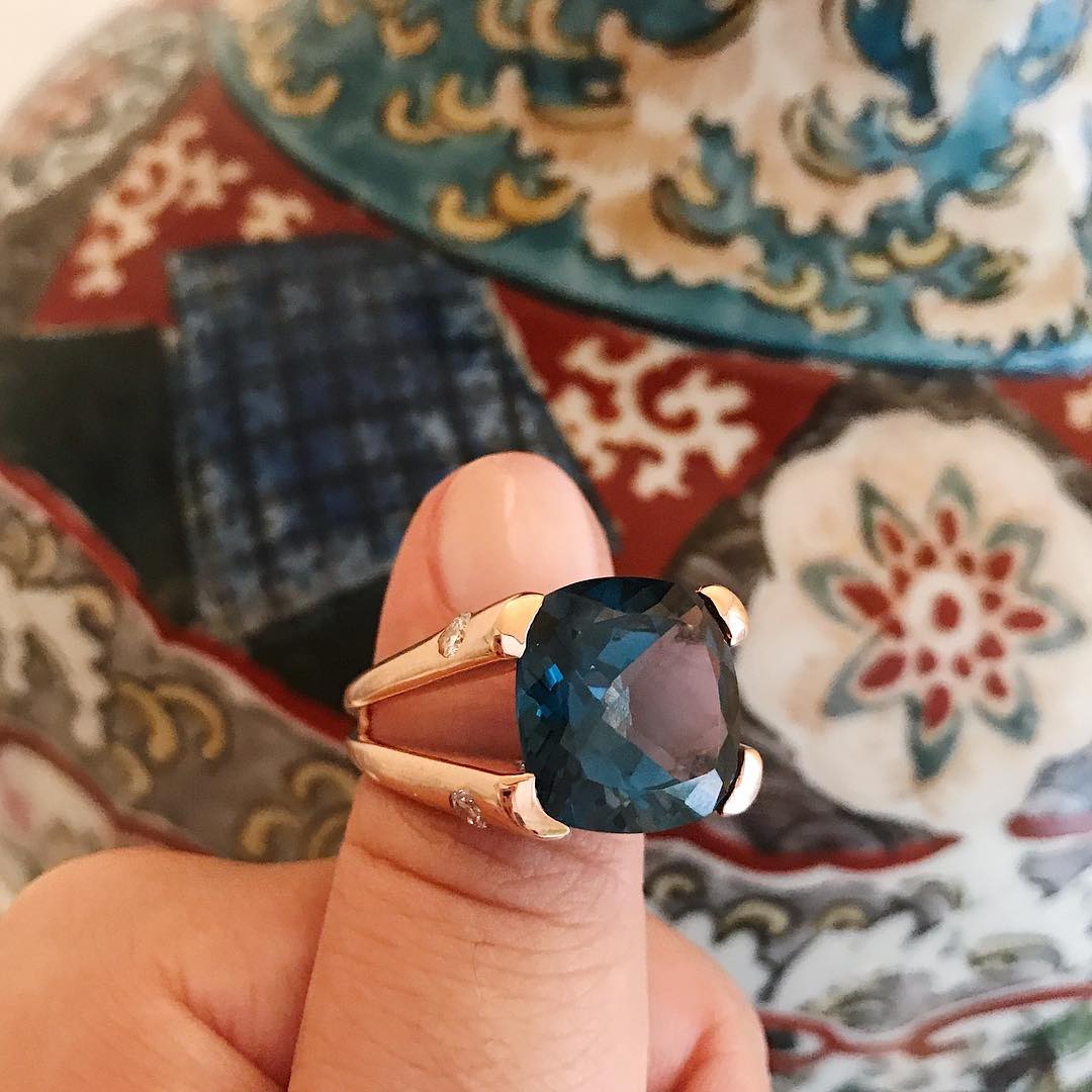 Faceted Cushion Cut Pink Topaz Dome Ring with Diamonds