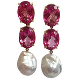 Elegant Three-Stone Drop Earring with Citrine and South Sea Baroque Pearl