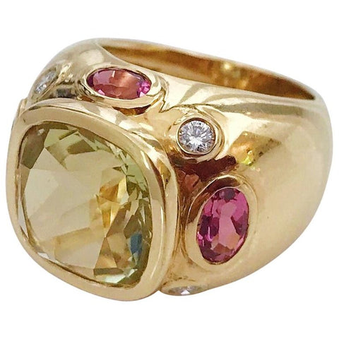 18kt Bonheur Ring with Lemon Citrine and Pink Topaz and Diamonds