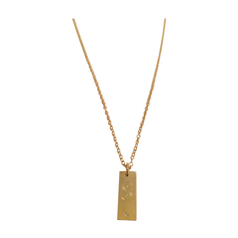 Hanging Bar Necklace with Script Initial and Diamond accent