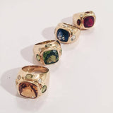 Bonheur Domed Ring with Blue Topaz, Amethyst and Diamond