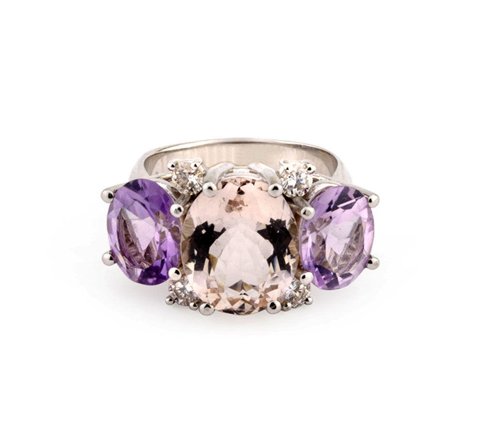 Medium 18kt White Gold GUM DROP™ Ring with Morganite and Rock Crystal