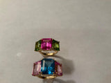 18kt Yellow Gold Mini Emerald Cut Ring with Blue Topaz and Peridot