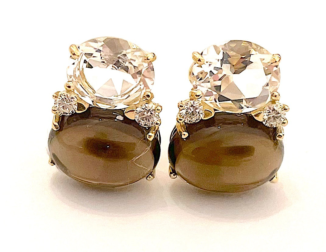 Large Platinum GUM DROP™ Ring with Morganite and Rock Crystal and Diamonds
