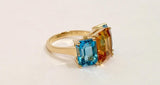 18kt Yellow Gold Mini Emerald Cut Ring with Blue Topaz and Peridot