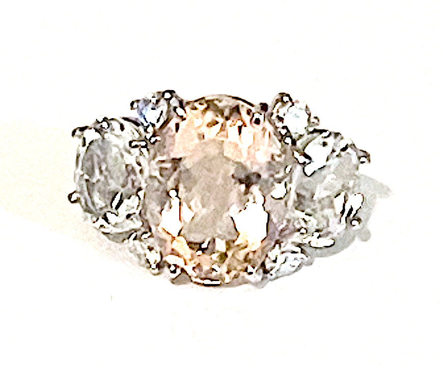 Large Platinum GUM DROP™ Ring with Morganite and Rock Crystal and Diamonds