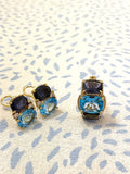 Blue Topaz and Iolite Three Stone Cushion Cut Ring