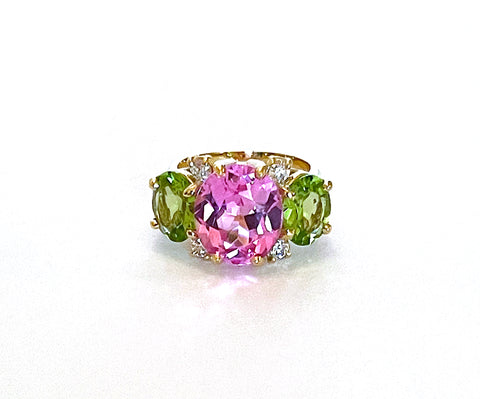 Mediium GUM DROP™ Ring with Pink Topaz and Peridot and Diamonds