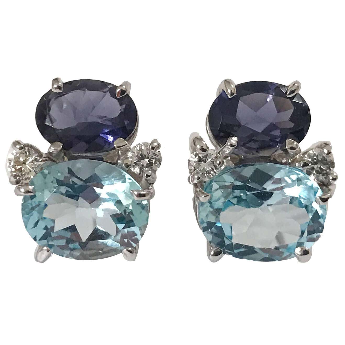 Mini GUM DROP™ Earrings with Iolite, Amethyst and Diamonds