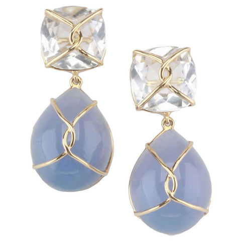 Large 18kt Yellow Gold Abalone Cushion and pear shaped Drop Earrings with Twisted Gold Detail