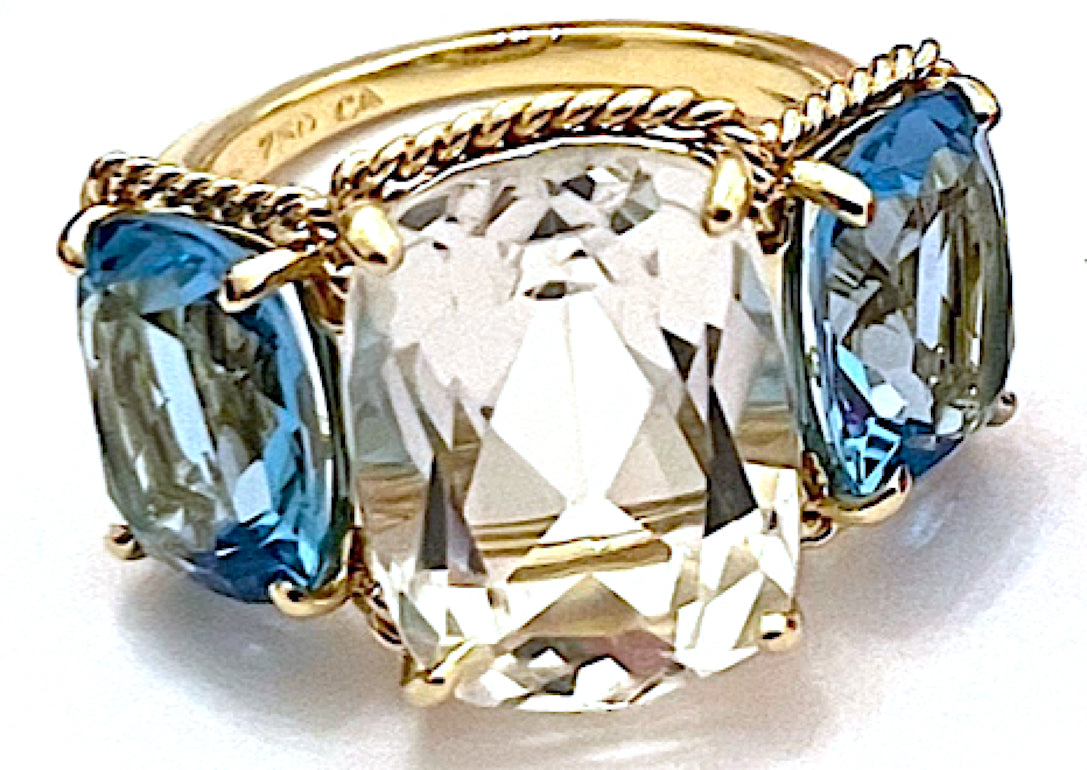 Large Platinum GUM DROP™ Ring with Morganite and Rock Crystal and Diamonds