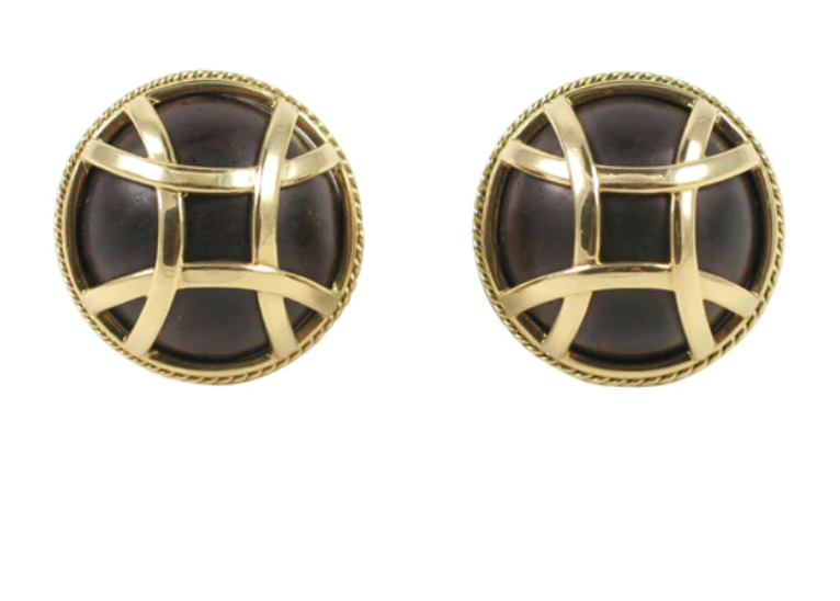 Elegant Alternating Yellow Gold and Ebony Wood Curved Link Bracelet