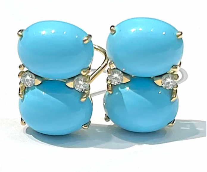 Large GUM DROP™ Earrings with Cabochon Turquoise and Diamonds