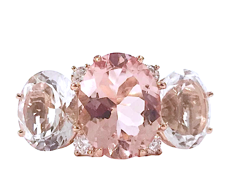 Large Platinum GUM DROP™ Ring with Morganite and Rock Crystal and Diamonds