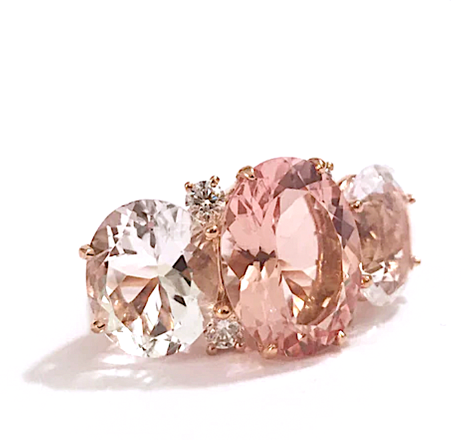 Medium 18kt White Gold GUM DROP™ Ring with Morganite and Rock Crystal