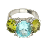 Large 18kt Yellow Gold GUM DROP™ Ring with Blue Topaz and Peridot