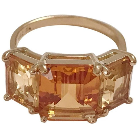 18 Karat Yellow Gold Mini Emerald Cut Ring with Two-Toned Citrine