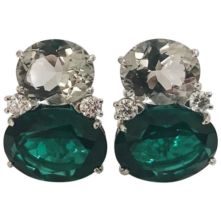 Large GUM DROP™ Green Amethyst and Green Topaz and Diamond Earrings