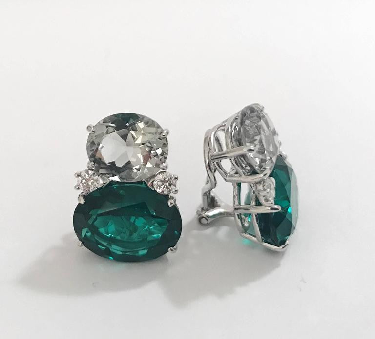 Large GUM DROP™ Green Amethyst and Green Topaz and Diamond Earrings