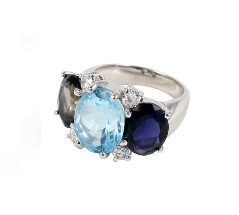 Large GUM DROP™ Ring with Iolite and Blue Topaz and Diamonds