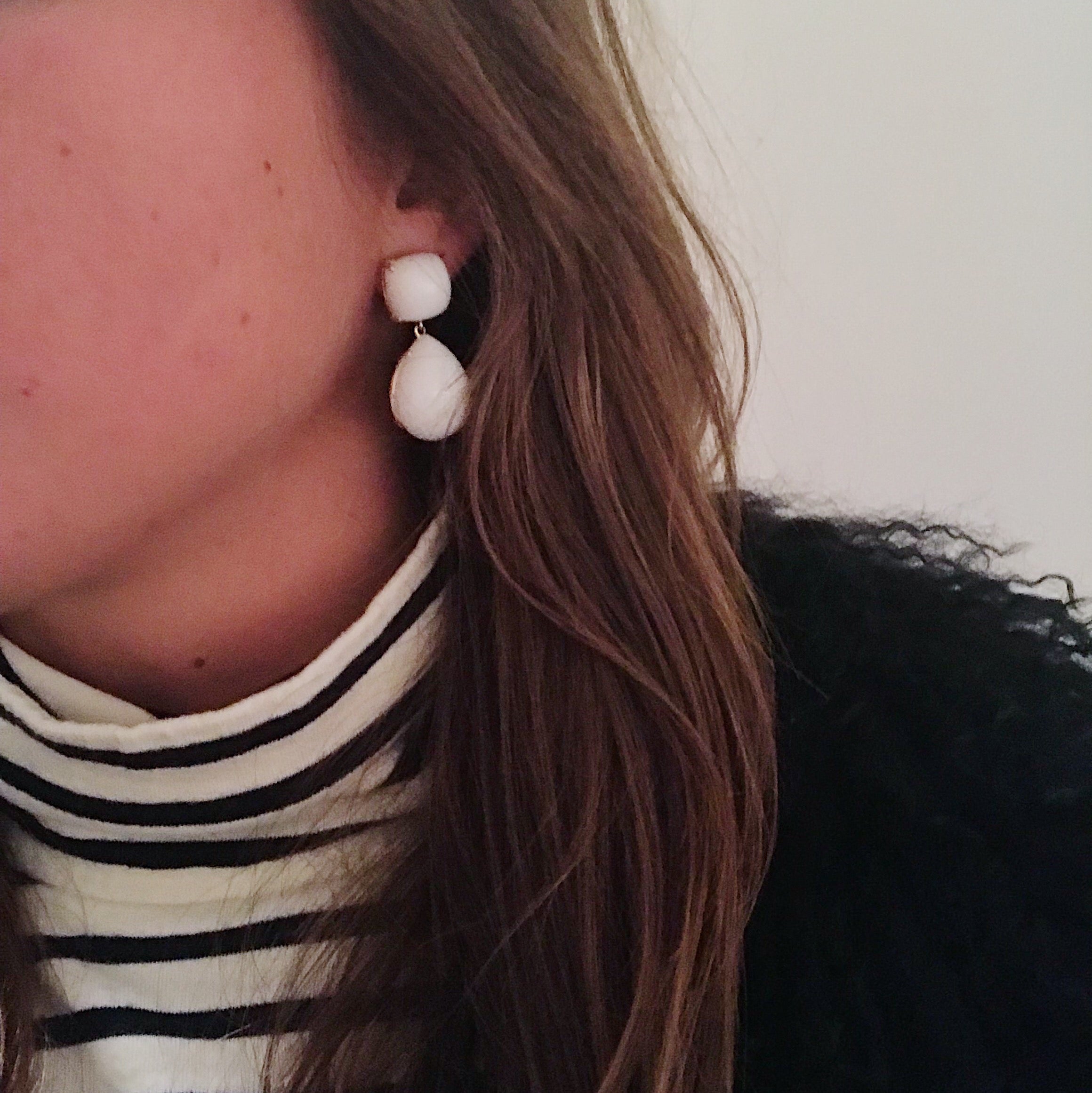 Yellow Gold Pear Drop Earring with White Jade