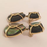 Large 18kt Yellow Gold Abalone Cushion and pear shaped Drop Earrings with Twisted Gold Detail