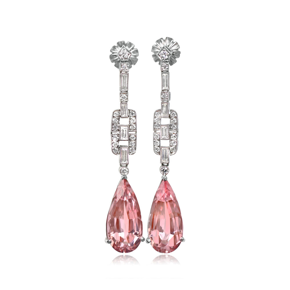 Floral motif diamond drop earring on wire with Euro backs