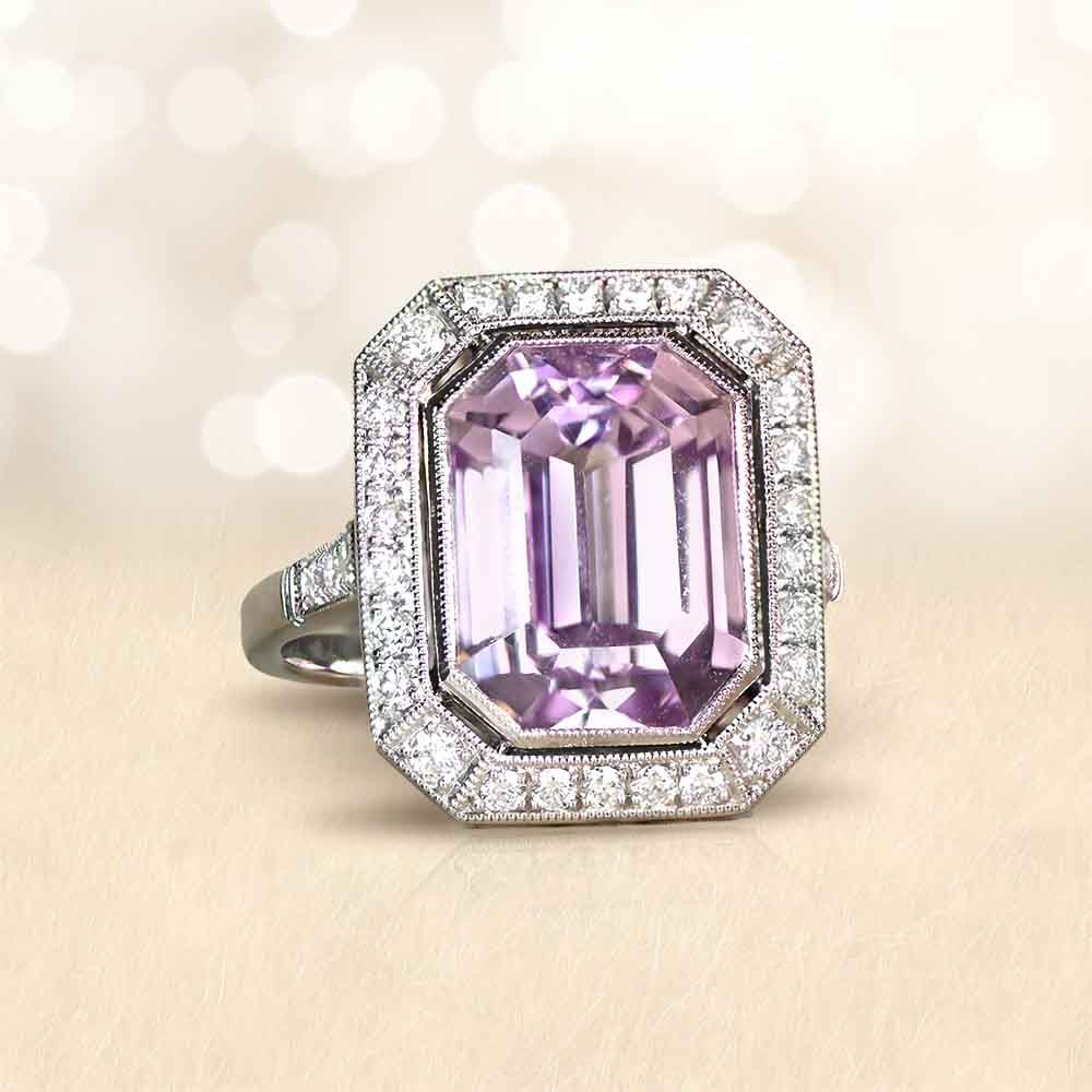 Platinum Cushion Cut Diamond and Sapphire Halo set Ring